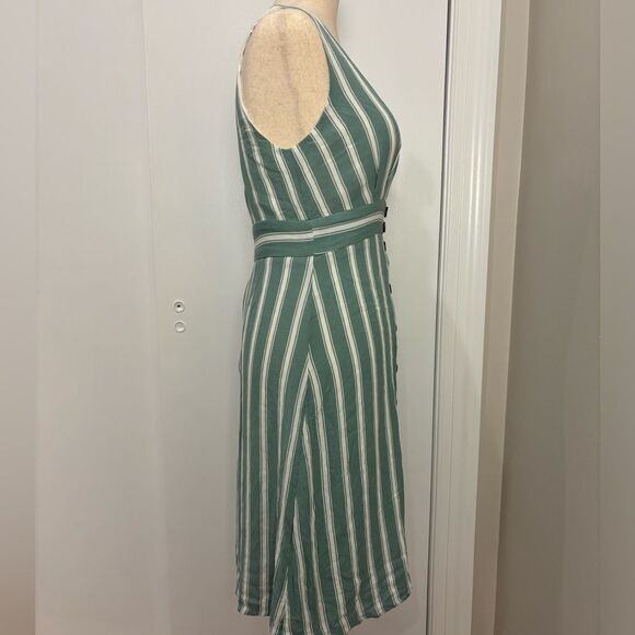 Lulus Jacqui Sage Green and White Striped Button Front Midi Dress Size S - Picture 3 of 8